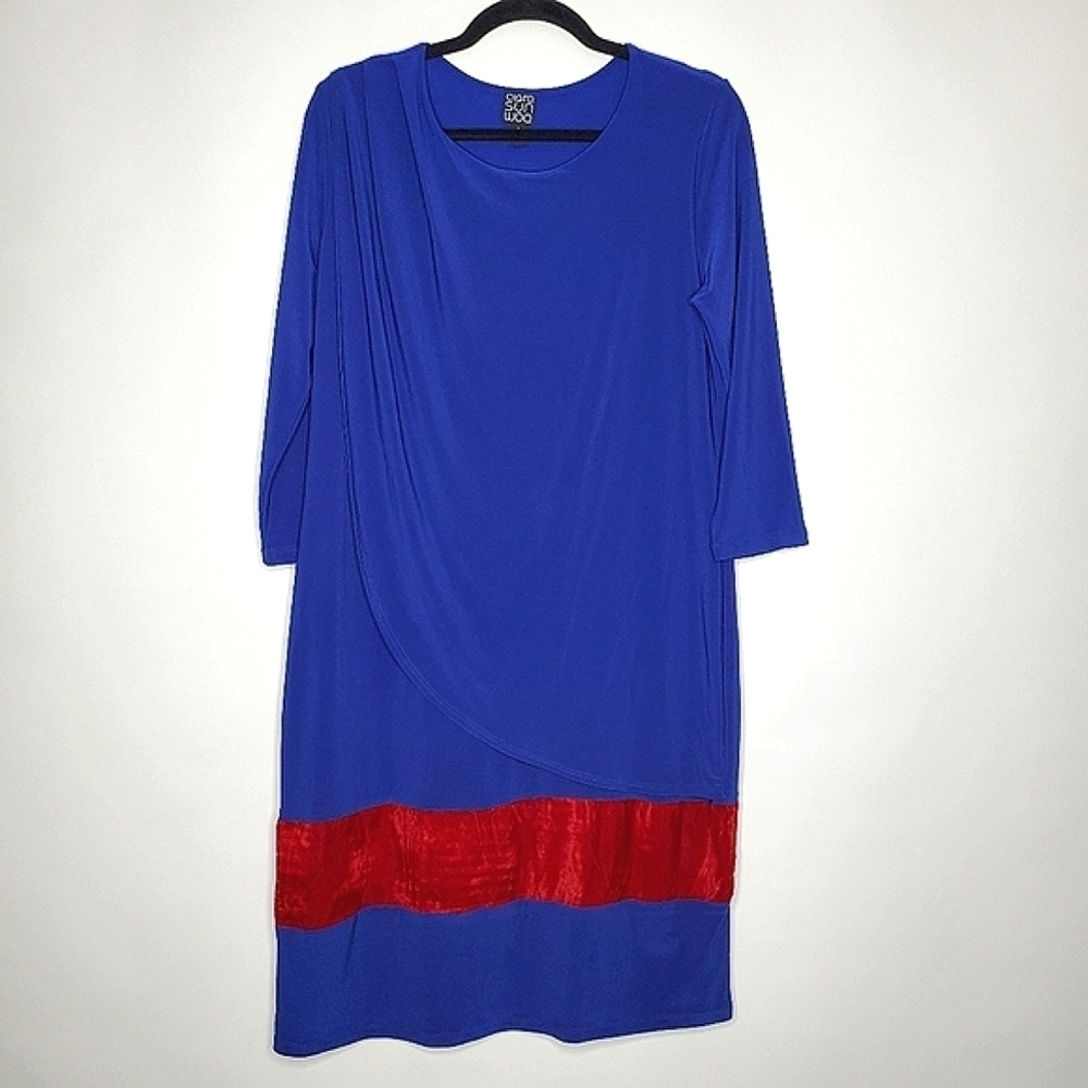 Clara Sun Woo Colorblock Shift Dress Size L Velvet‎ Trim Spring Office Office